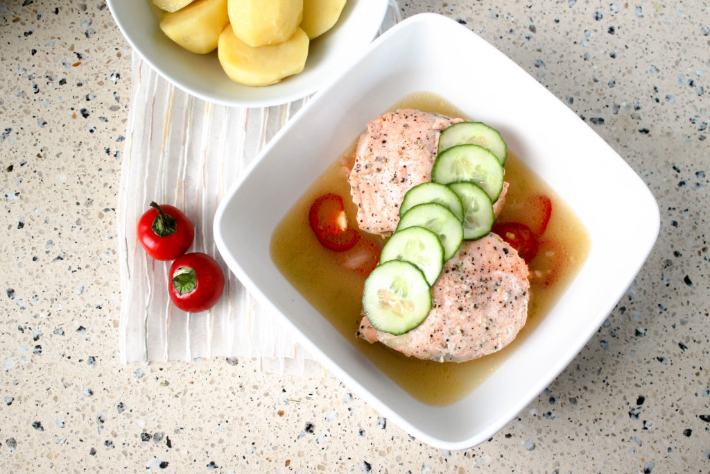 Poached Spicy Salmon Broth by Diverse Dinners