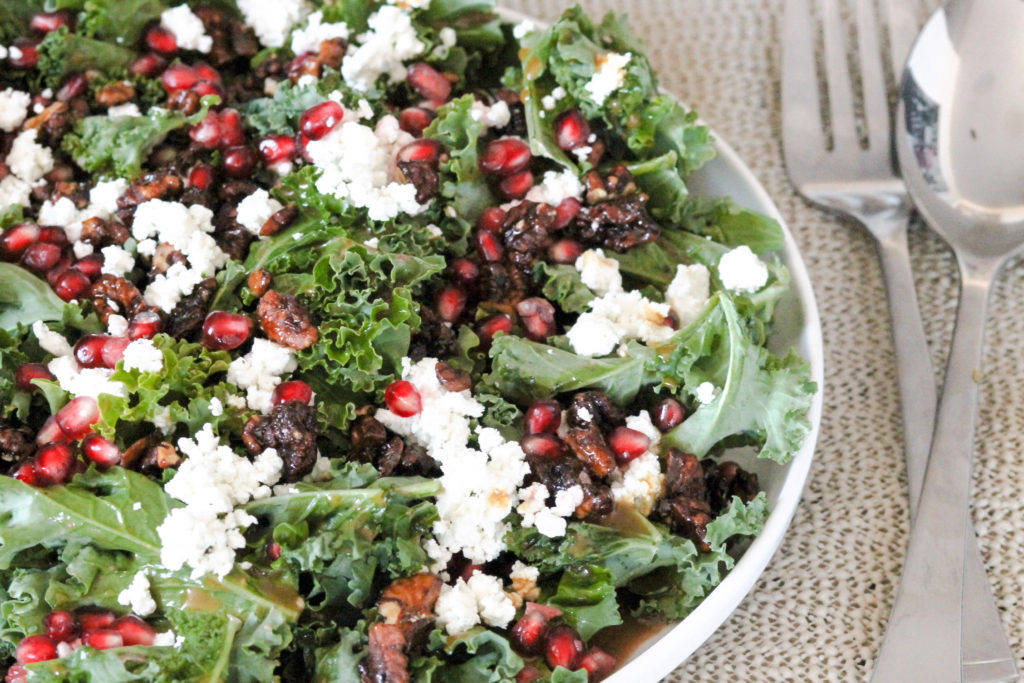 Kale Pomegranate Goat Cheese Salad by Diverse Dinners