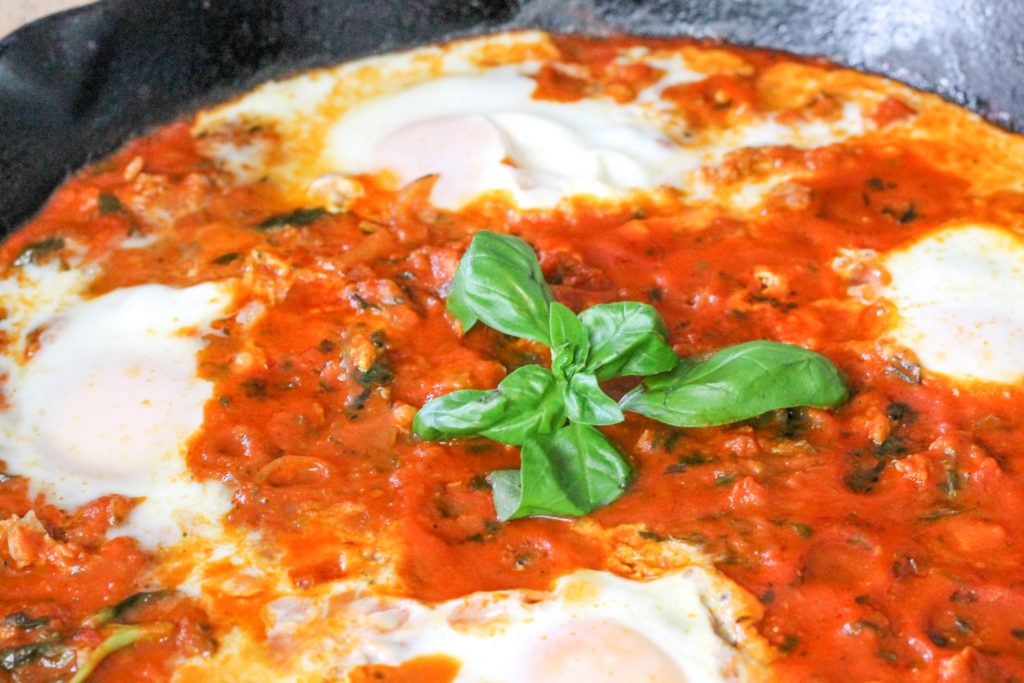 Marinara Poached Eggs with Sausage by Diverse Dinners