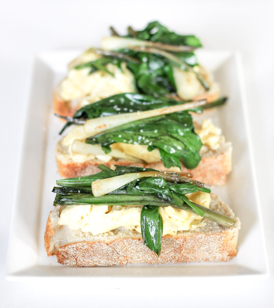 Cheesy Scrambled Eggs and Ramp Toast by Diverse Dinners