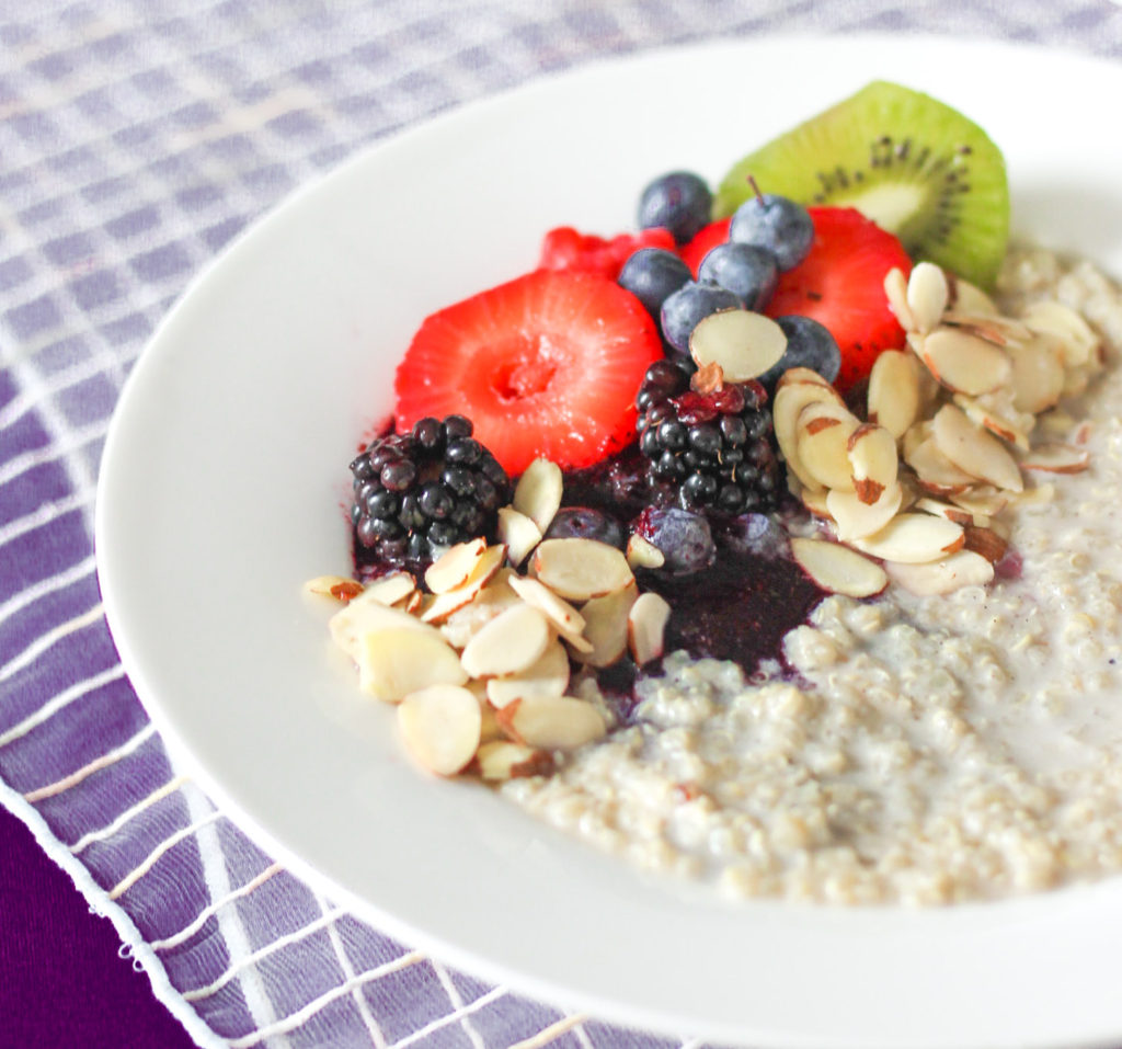 Fruit and Nut Quinoa Breakfast Bowl by Diverse Dinners