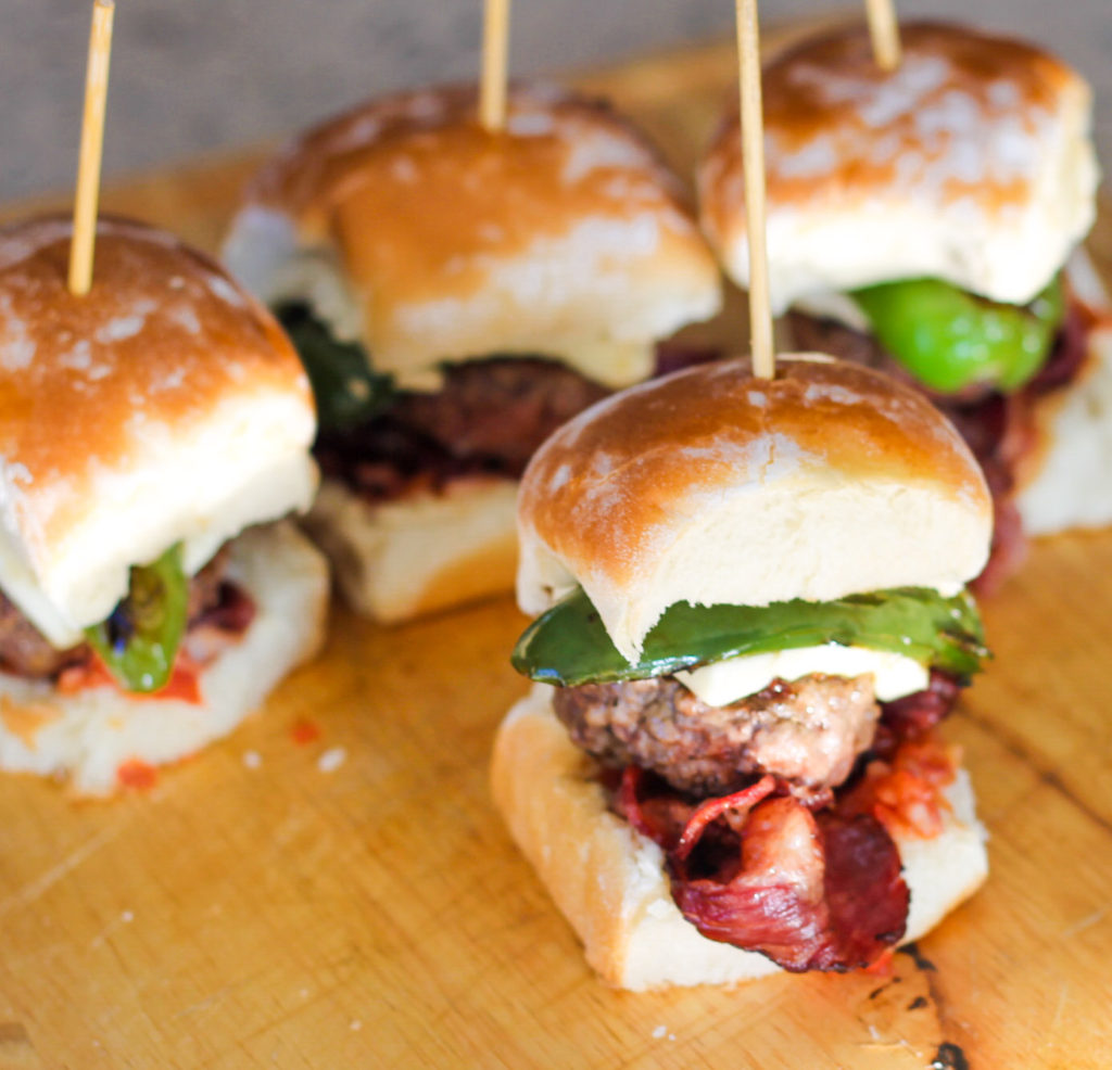 Jalapeno Sliders with Queso and Beef Bacon by Diverse Dinners