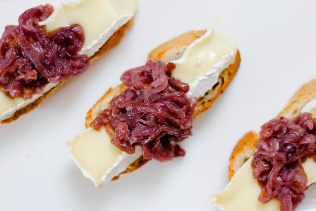 Port Balsamic Red Onion Jam and Brie Canapés by Diverse Dinners
