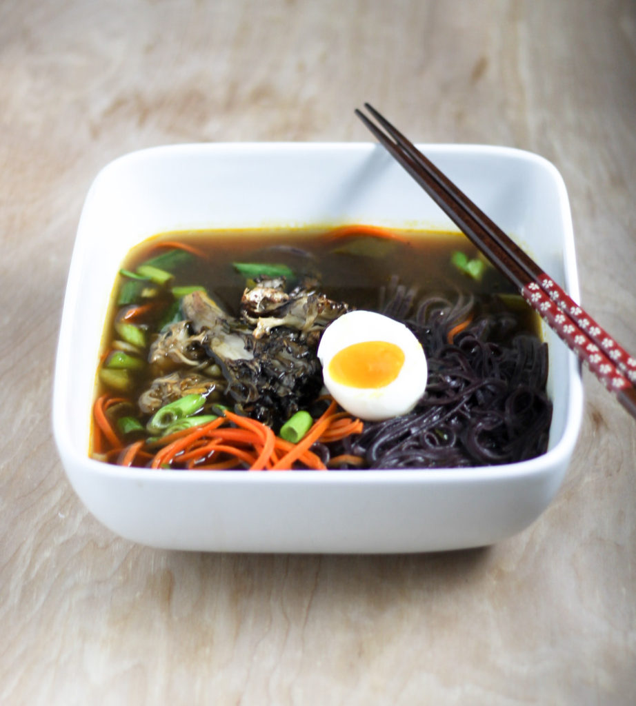 Black Rice Noodle Roasted Maitake Soup by Diverse Dinners