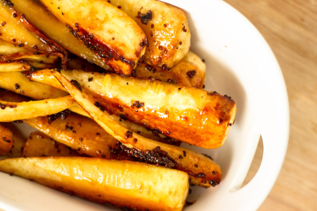 Honey Maple Mustard Parsnips by Diverse Dinners